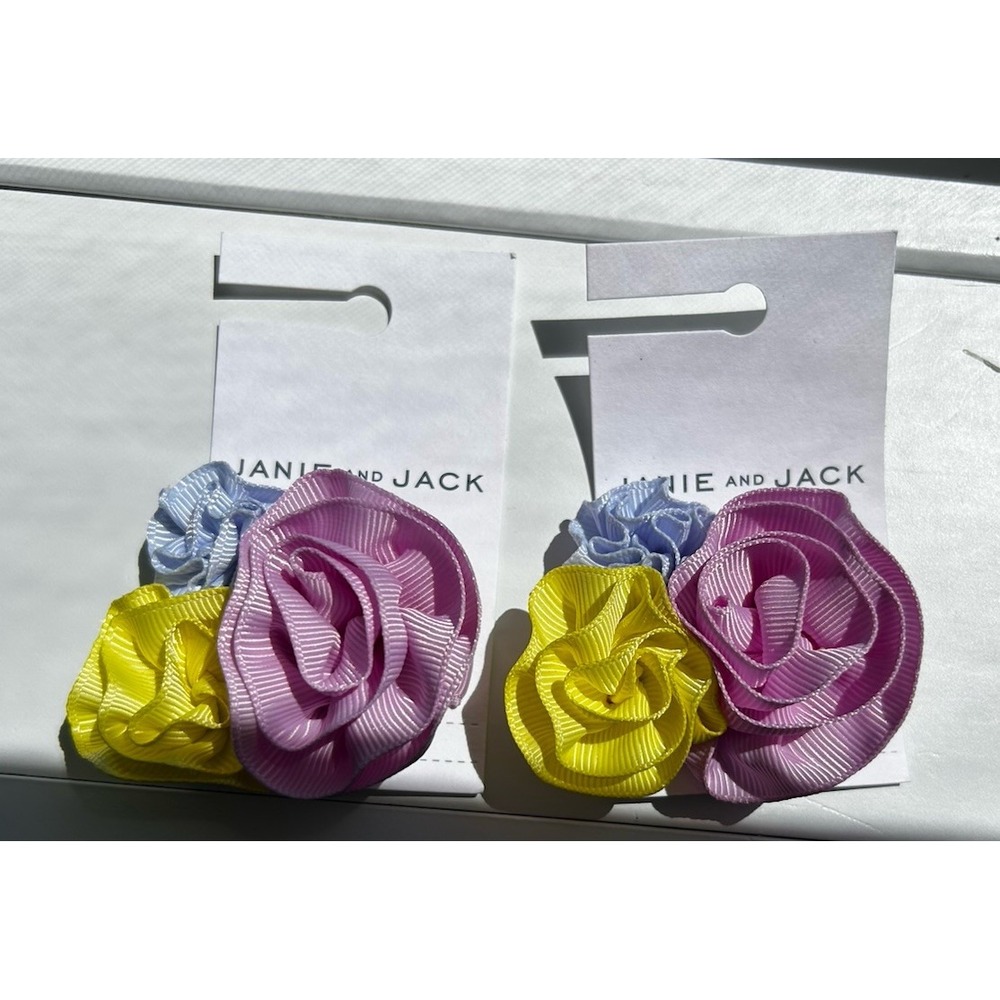 Janie and Jack hair Ribbon Colorful Bow Clip Flowers Spring Wedding Lot Of 2 NWT